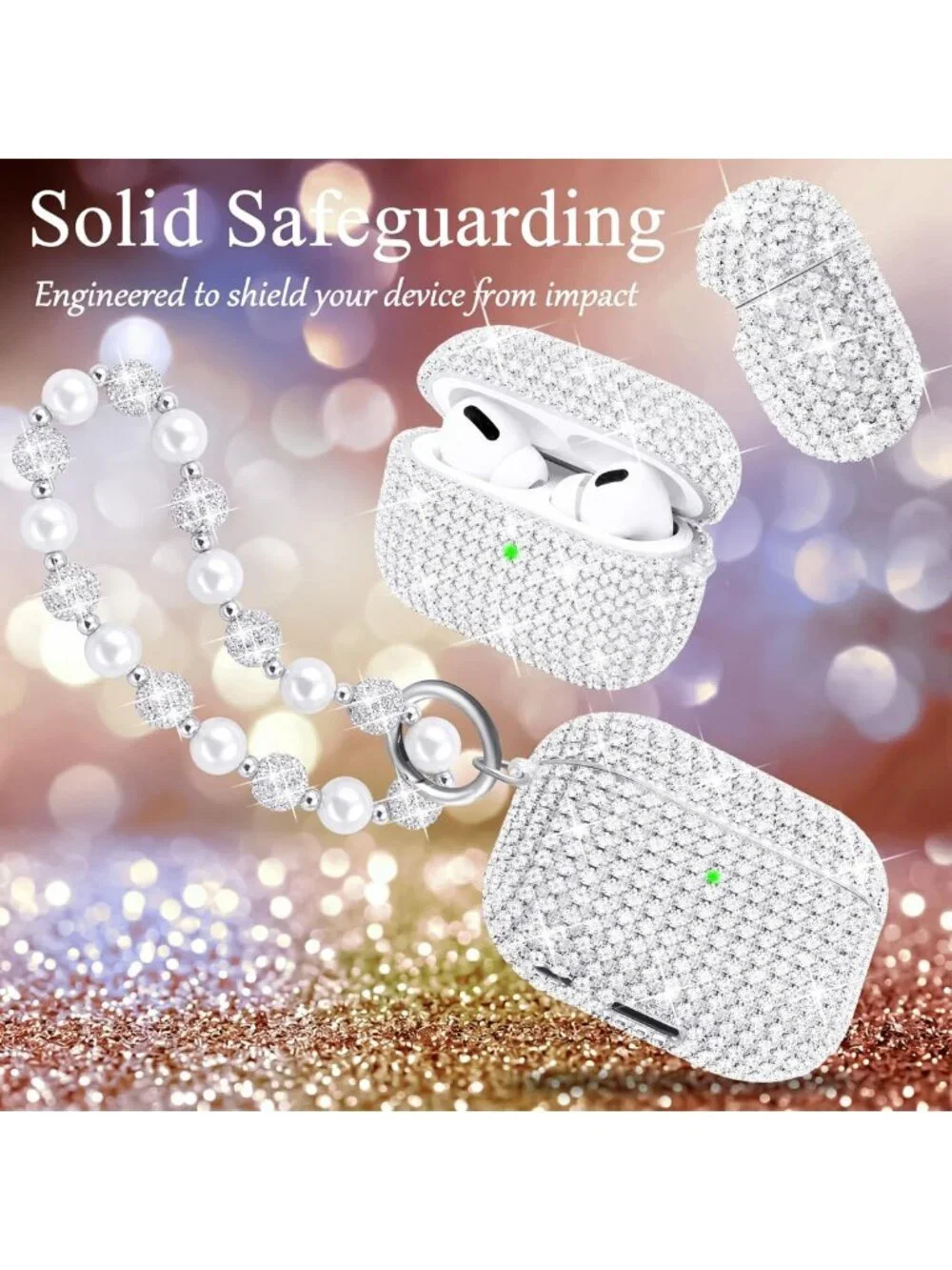 Glitter Silver AirPods Pro 3 Case with Keychain - Stylish & Protective Accessory
